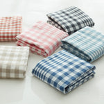 lot deux serviettes bain coton carreaux rose bleu beige gris vert blanc moderne