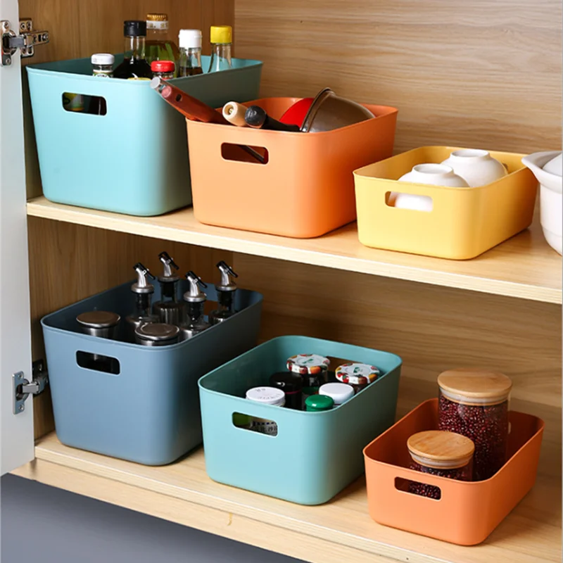 boîtes rangement modernes bleu orange jaune matériau plastique respectueux environnement treillis couvercle petite moyenne