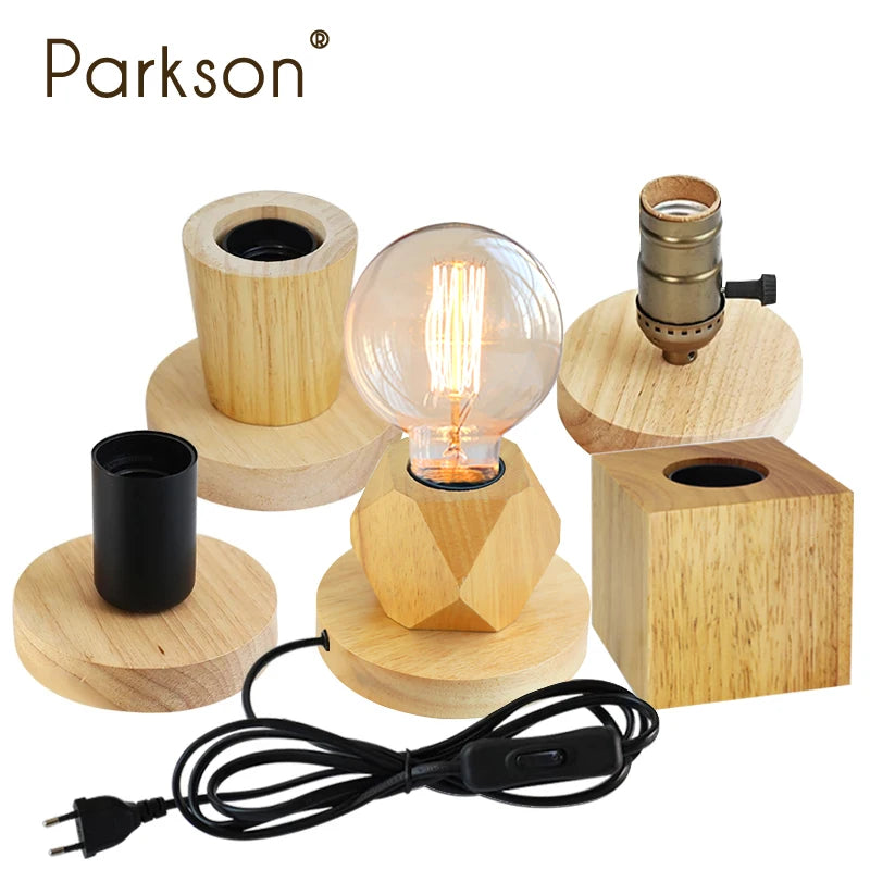 lampe table bois moderne industriel ampoule filament visible cylindre cube octaèdre chambre coucher deco