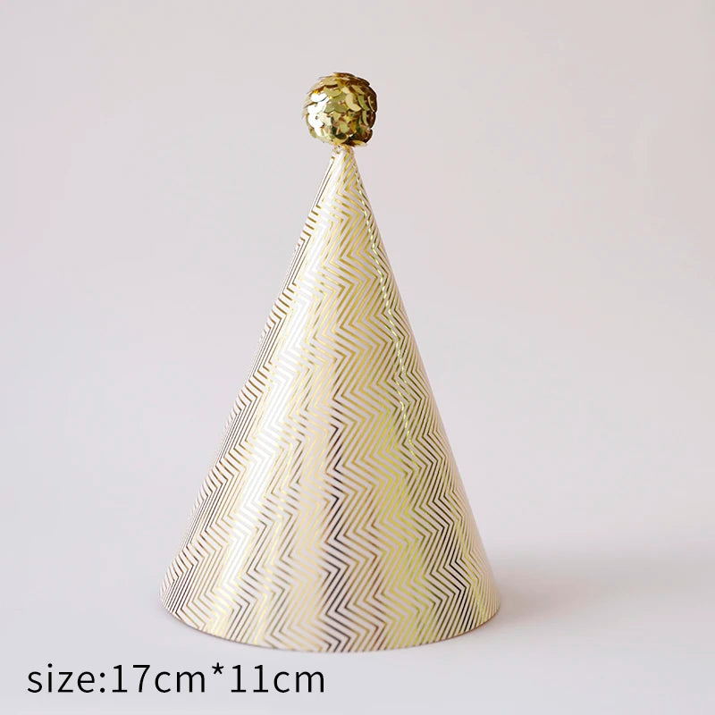 chapeaux fête anniversaire or bleu marine rayures pois dorés happy birthday moderne festif