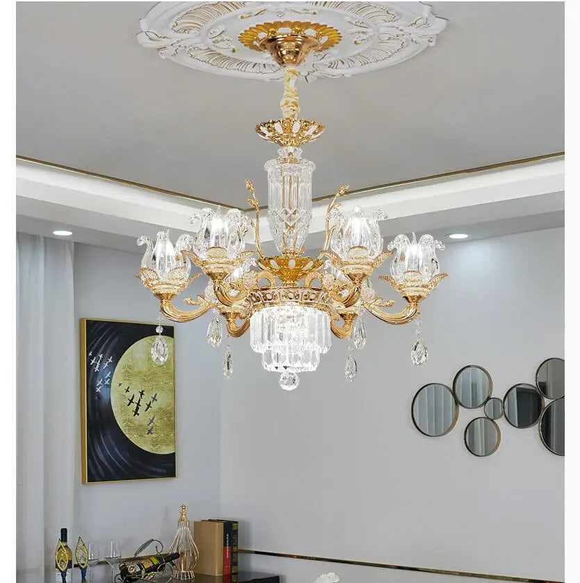 lustre cristal doré pendeloques floraux baroque chambre salon decoration française