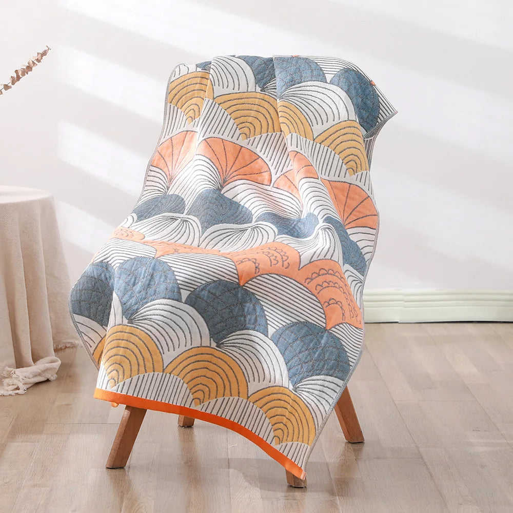 serviette bain coton bio rapide absorbant moderne motif géométrique blanc bleu orange gris