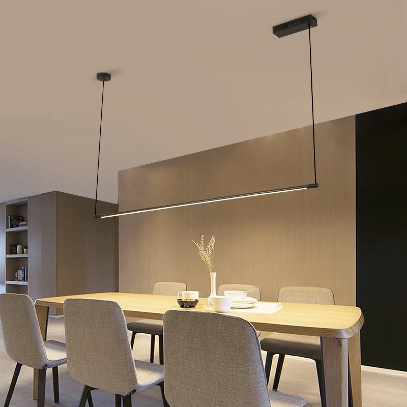 lampe suspendue moderne noire rectangulaire lisse sans ombre led 20w 1000mm