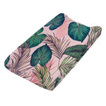 housse matelas langer coton feuilles tropicales moderne vert rose bleu blanc