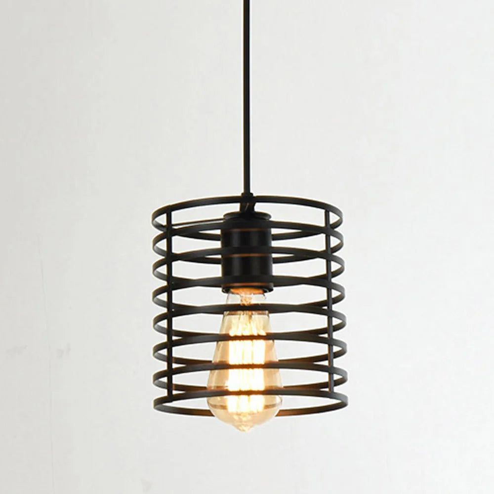 lumière suspendue industrielle spirale métallique noire ampoule jaune e27 vintage loft