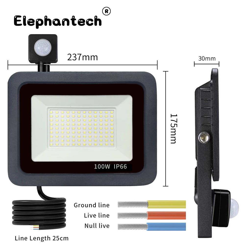 projecteur led extérieur détecteur mouvement bras articulé noir moderne 220v 100w 20w