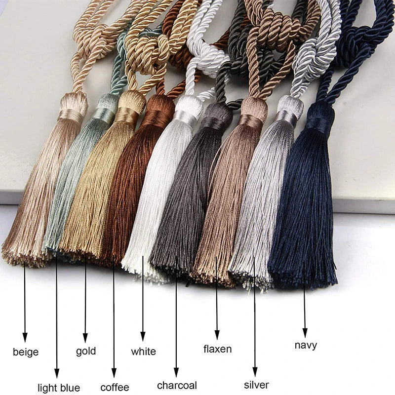 rideau polonais ruban pompons moderne beige doré opacité texture tissée douce brillante
