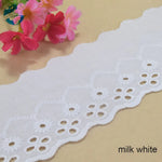 dentelle coton blanc 8cm largeur motifs floraux bordure ondulée semi transparente