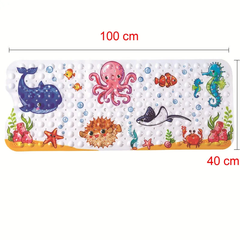 tapis bain pvc thème marin poissons coraux géométrique antidérapant moderne enfantin suction salle bain