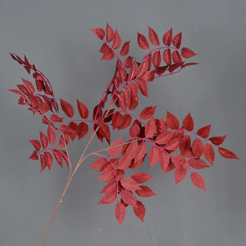 Bouquet artificiel feuilles simples moderne vase transparent hauteur 92cm rouge foncé vertclair blanc