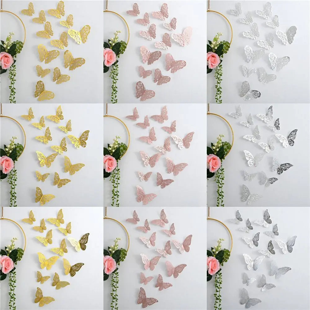 décoration murale papillons adhésifs or rose pâle modernes 12 pièces perforés élégants chambre salon