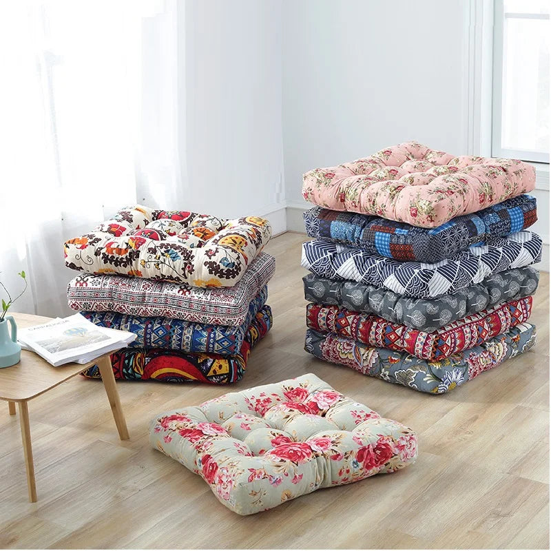 coussin siège carré coton lin motif floral vintage épais fauteuil banc