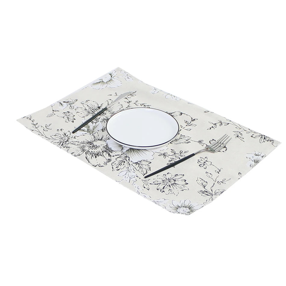 serviettes table rectangulaires coton polyester fleurées beige noir rose clair farmhouse vintage respectueux environnement