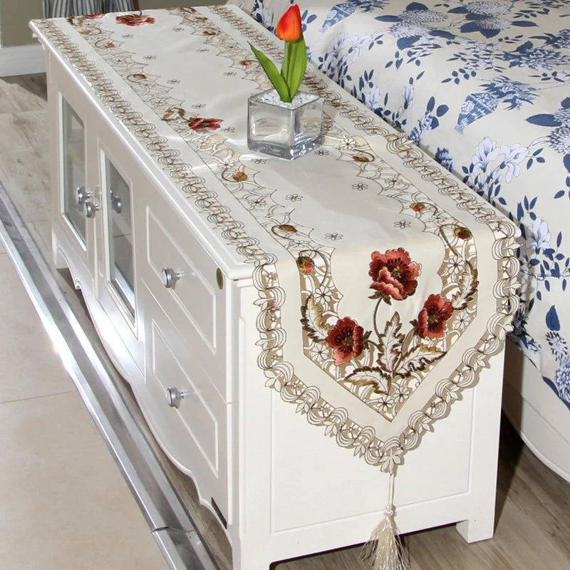 nappe table décorative tissu brodé fleurs vintage semi transparent polyester 30 45cm 40 150cm