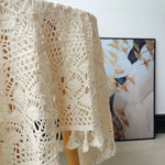serviette table coton fleur boho chic beige clair crochetée tassellets 100x100cm 130x130cm 150x150cm mariage