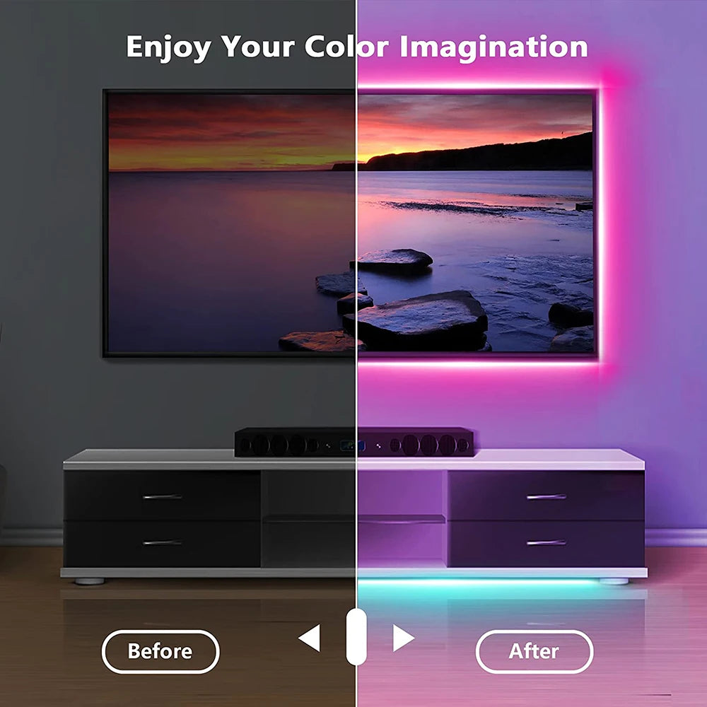 ruban led violet bleu rose bluetooth télécommande chargeur moderne chambre