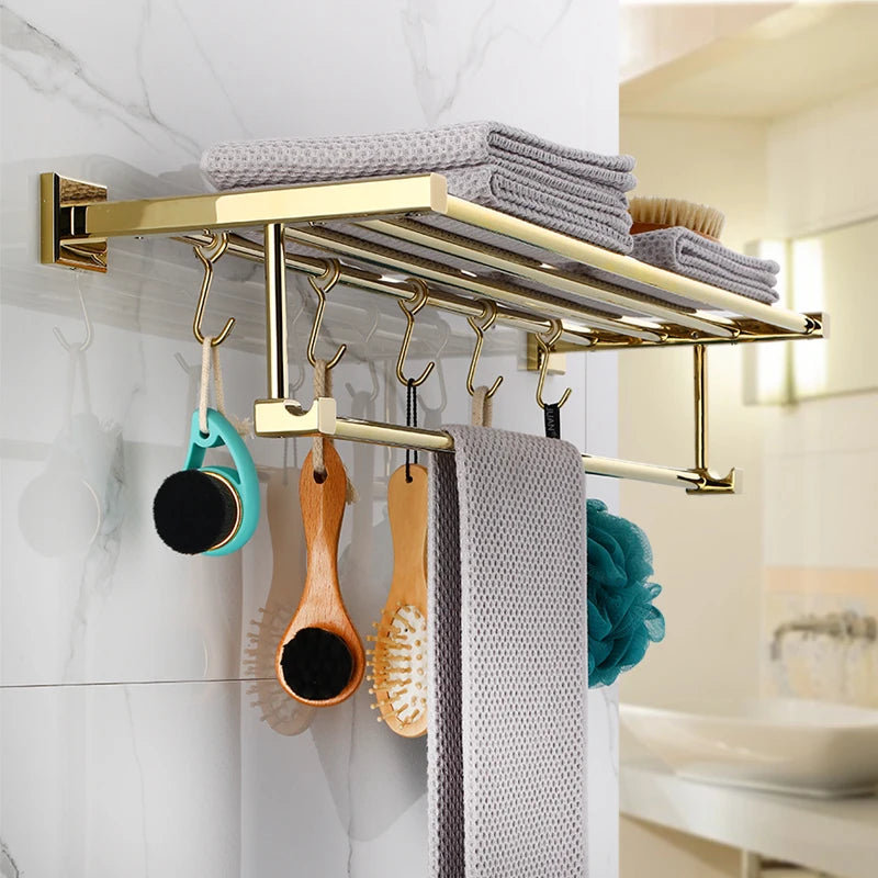 ensemble porte serviettes moderne salle bain doré fixations vis crochets serviettes