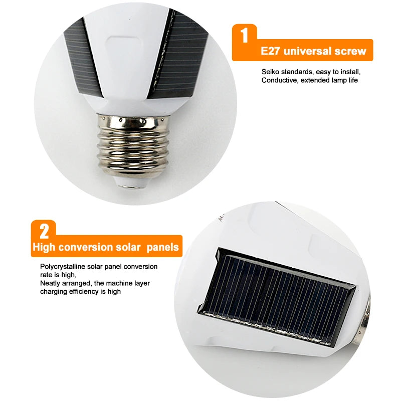 ampoule led solaire 12w blanc froid ip65 étanche e27 camping jardin rechargeable portable