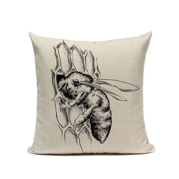 housse coussin carrée beige motif abeille texte anglais décoration salon graphique