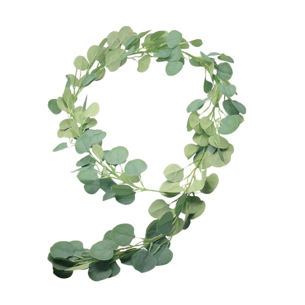 guirlande feuilles eucalyptus artificielles fleurs blanches extérieur intérieur vert naturel rustique accrochable maison jardin