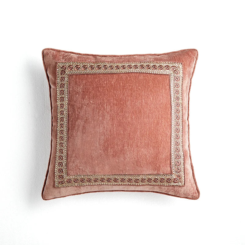 taies d'oreiller jacquard géométrique rose pâle bordure dorée élégantes polyester respectueuses environnement casa decoration