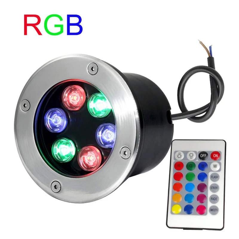 Spot LED RGB télécommande étanche IP67 argent noir moderne extérieur enterré 3W 6W 18W