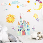sticker mural dessin animé château soleil lune enfant decoratif adhesif multicolore chambre enfants