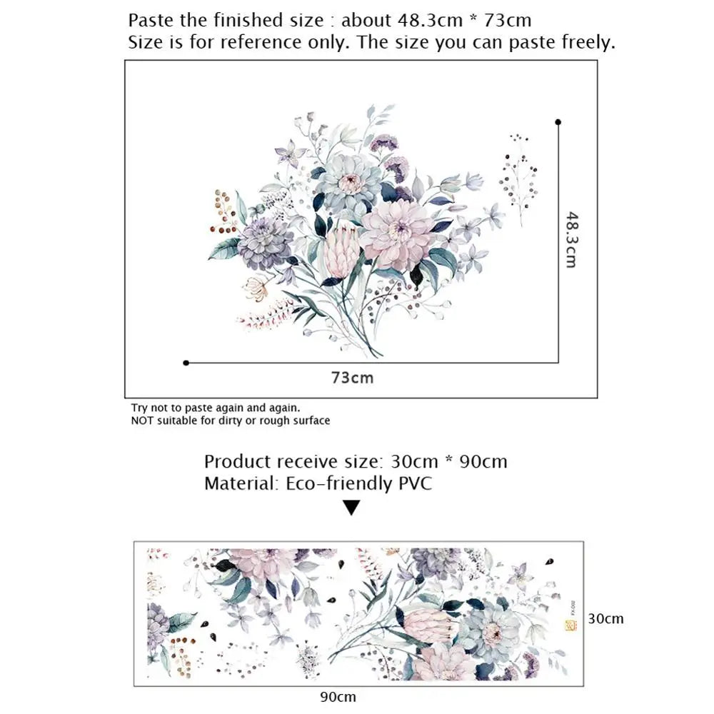 sticker mural aquarelle fleurs plantes moderne salon chambre décoration intérieure opaque