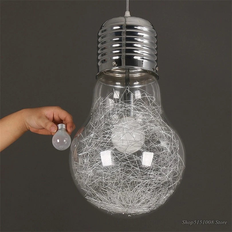 ampoule suspendue transparente argentée fil fer vintage industriel câble suspendu chambre salon étude