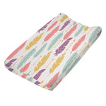 housse matelas langer coton feuilles tropicales moderne vert rose bleu blanc