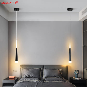 Lampe de chevet suspendue moderne à fil long en rouge sur fond neutre