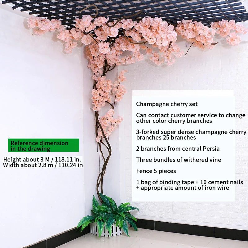 arbre artificiel cerisier rose blanc fleurs feuilles décoration mariage fête intérieur grande taille