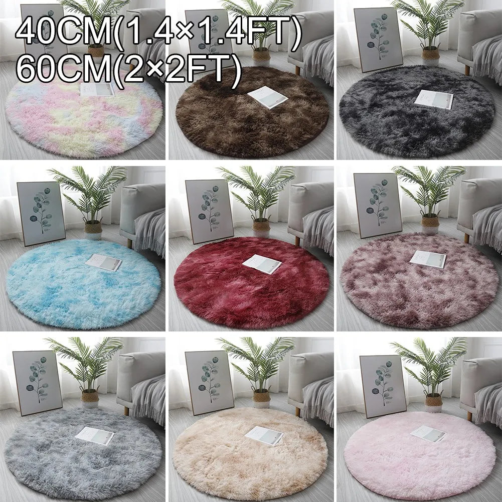 tapis rond peluche douce moderne gris clair marron foncé salon chambre décoration