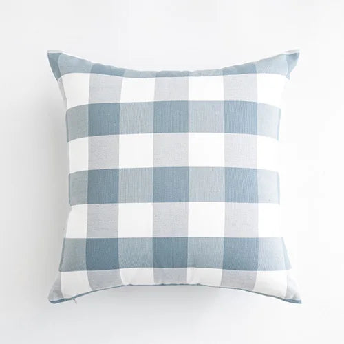 housse coussin polyester bleu clair rayures carreaux moderne décoration maison lit chaise canapé