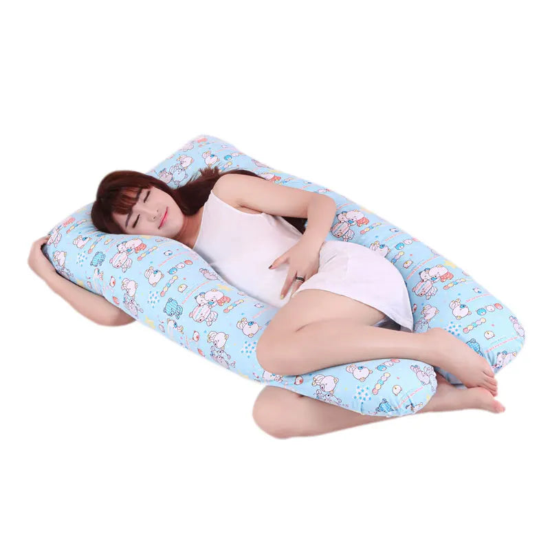 coussin maternité coton motif vache bleue jaune respectueux environnement ergonomic fixations blanc