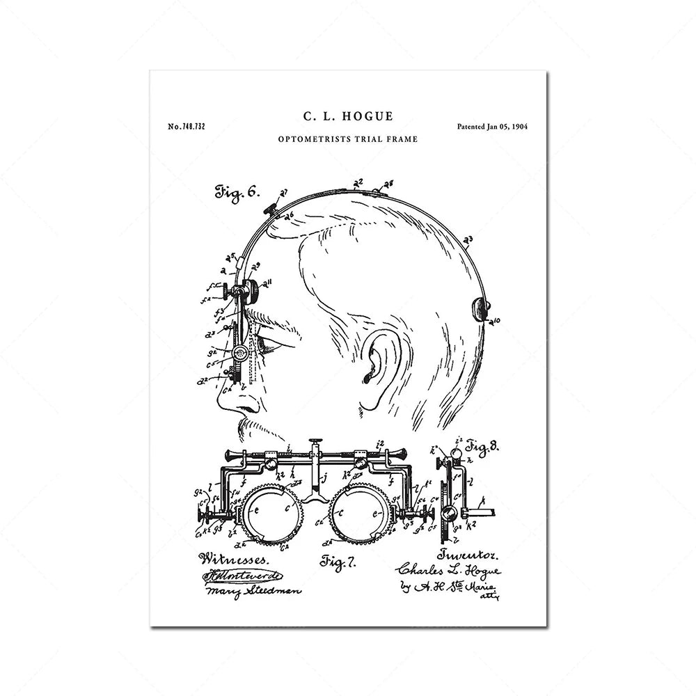 Ce brevet décrit un cadre d'essai pour optométristes, comprenant des composants techniques tels que des lentilles et des dispositifs de mesure, permettant de réaliser des examens visuels précis.