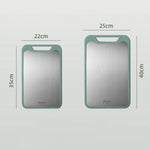 planches découper acier inoxydable moderne 22cm 35cm poignées intégrées vert clair gris métallisé
