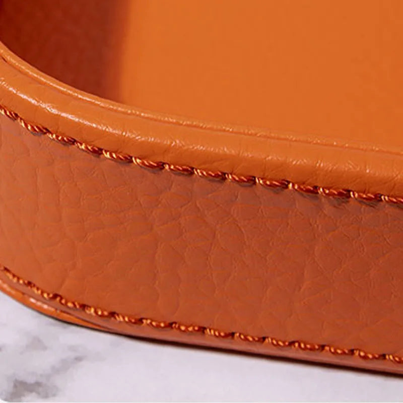 plateau rangement cuir orange grained moderne articles divers respectueux environnement 20cm 20cm 4.5cm