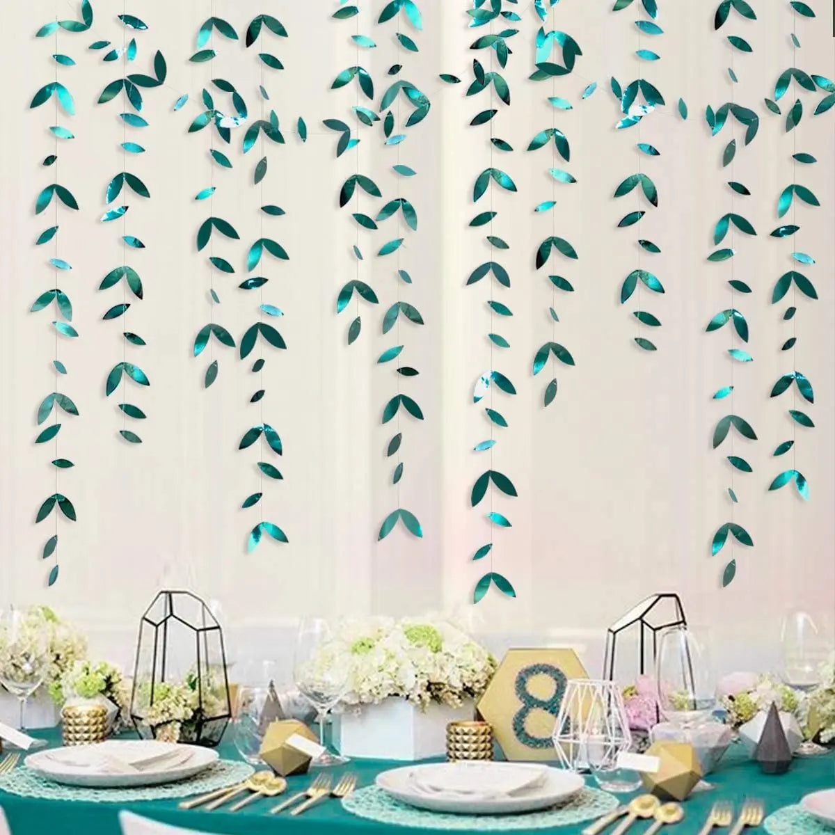 guirlande feuilles papier miroir turquoise orange anniversaire mariage festif tropical