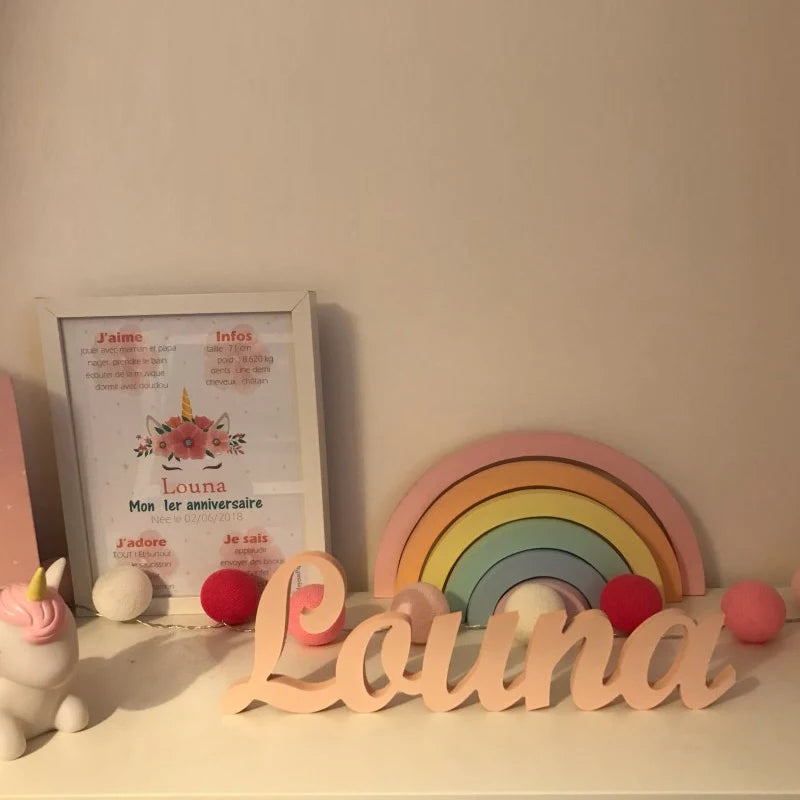 Lettres en PVC personnalisables de couleur bleu ciel dans une chambre d'enfant