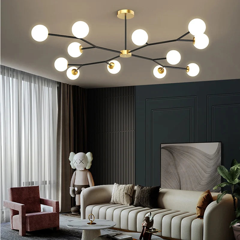chandelier moderne suspension led 12 lumières blanc doré chambre salon