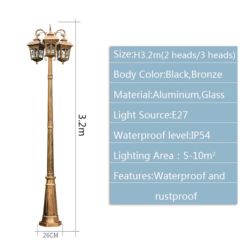 lampe rue industrielle bronze noir verre teinté ornements floraux classique ip54 26cm 3m