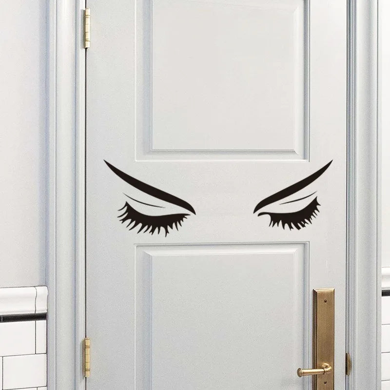 sticker mural minimaliste ombres yeux cils noirs adhésif salon chambre decoration pvc moderne