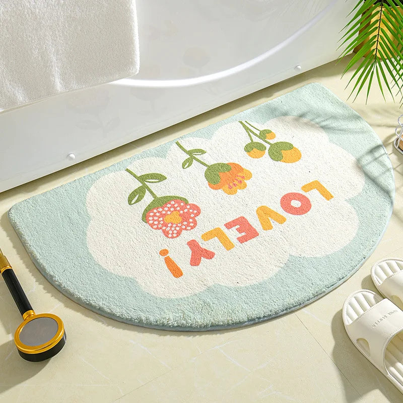 tapis bain antidérapant fleurs moderne marron clair vert bleu rose blanc