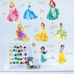 Stickers muraux princesses Disney élégantes rose bleu vert chambre enfant illustration PVC