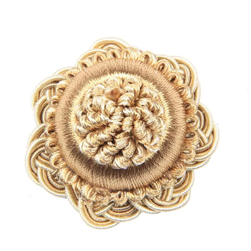 accessoire decoratif rideau fleur relief or argent noir rose bleu marron clips artisanal