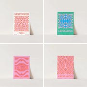 toile coton impression rétro graphique abstraite coeurs ondulations rose orange turquoise
