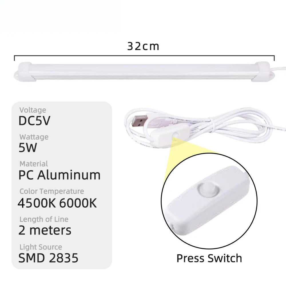 ruban led blanc moderne adhésif 5w dimmable 32cm câble usb 2mètres