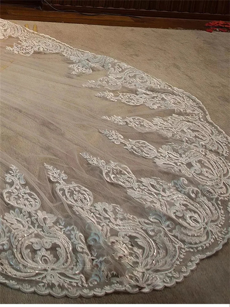 voile mariée blanc dentelle cathédrale bordure broderie élégante mariage haut qualité erotique longueur fourreau