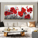 toile d'art moderne fleurs rouges fond noir blanc décoration mur horizontale sans cadre imperméable